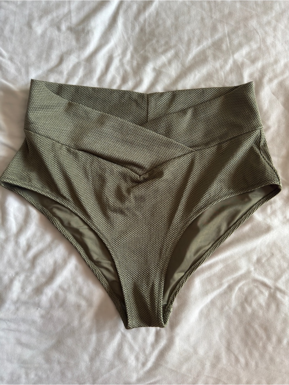 aerie High-Waist Olive Green Textured Bikini Bottoms